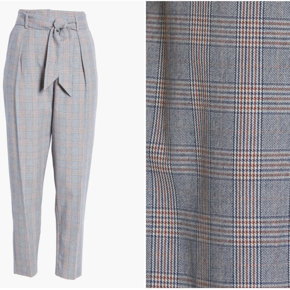 Equipment Marcelle Plaid Cotton & Wool Tie Waist Trousers blue size 4